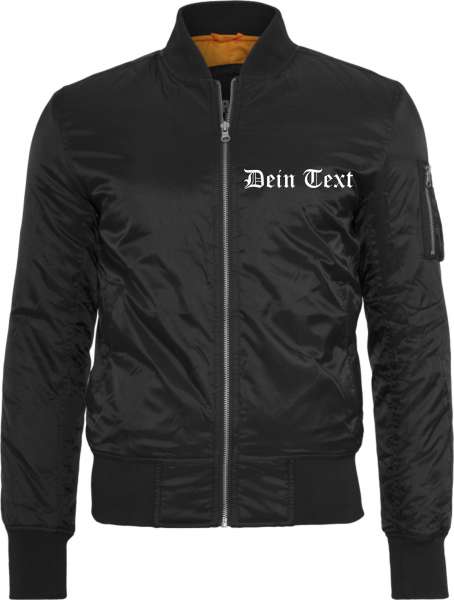 Bomberjacke schwarz mit Wunschtext bestickt individuell