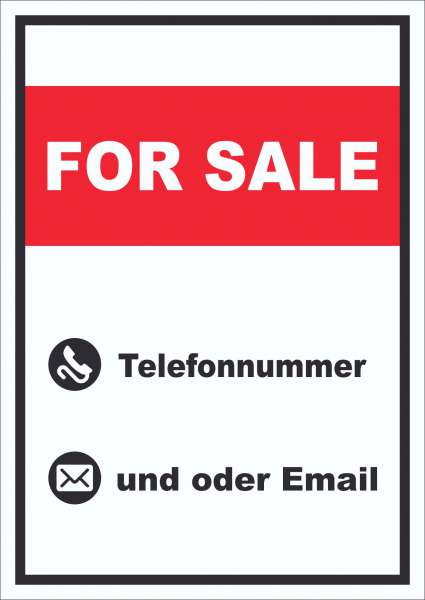 For Sale Schild mit Wunschtext hochkant