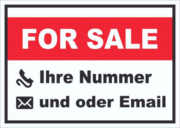 For Sale Schild mit Wunschtext