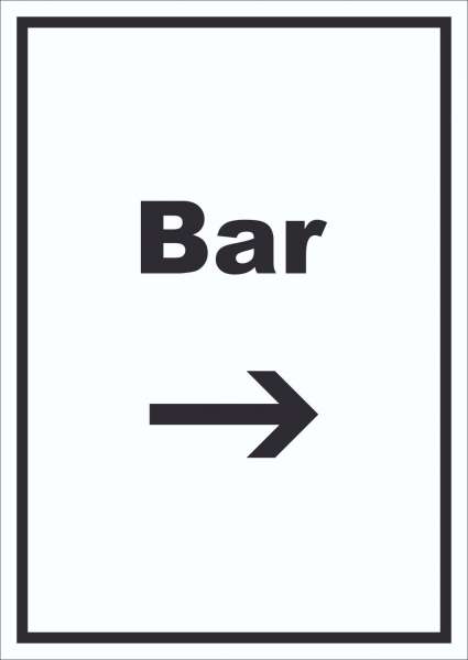 Bar Schild mit Text und Richtungspfeil rechts Pub Kneipe hochkant
