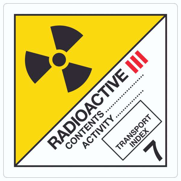 Aufkleber Quadrat radioaktive Stoffe Radioactive Symbol III-GELB