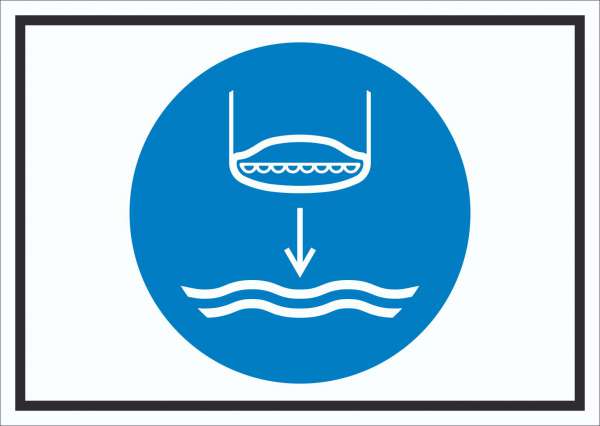 Rettungsboot fieren beim Aussetzvorgang Symbol Schild