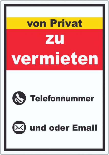 zu vermieten von Privat Aufkleber mit Wunschtext hochkant