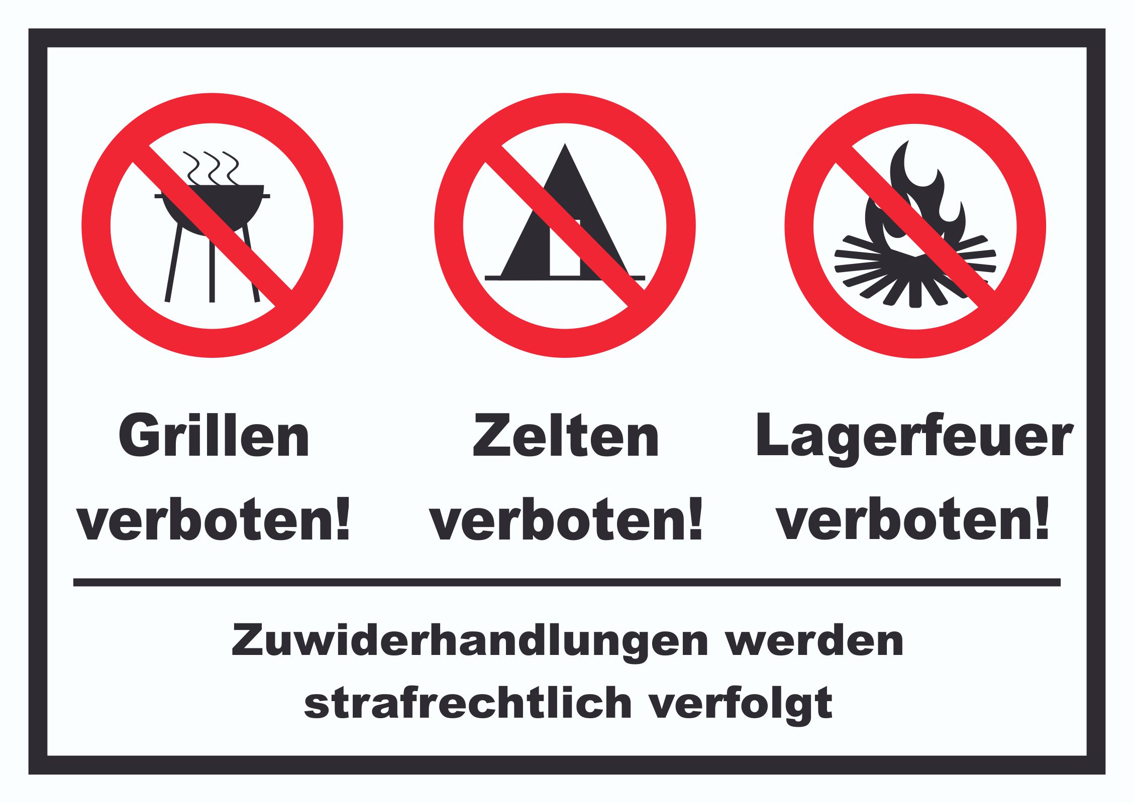Schild Privatgrundstück Feuer Campen Ball Hunde Autos verboten Warnschild P0082
