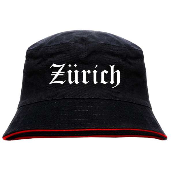 Zürich Anglerhut - Altdeutsche Schrift - Schwarz-Roter Fischerhut
