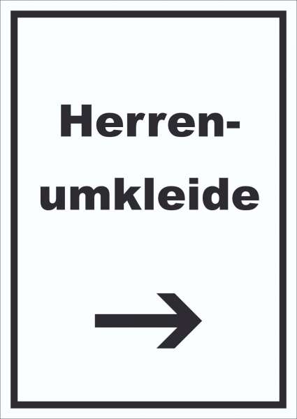 Herrenumkleide Schild mit Text und Richtungspfeil rechts hochkant