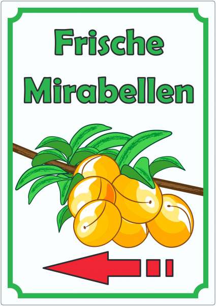 Frische Mirabellen Aufkleber Hochkant mit Pfeil links