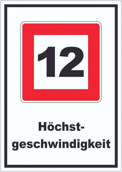 Höchstgeschwindigkeit 12 kmh nicht zu überschreiten Aufkleber mit Symbol und Text