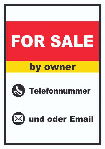 For Sale by owner Schild mit Wunschtext hochkant