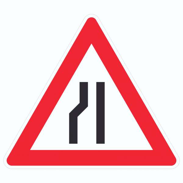 Aufkleber Dreick Achtung Verengte Fahrbahn links Symbol