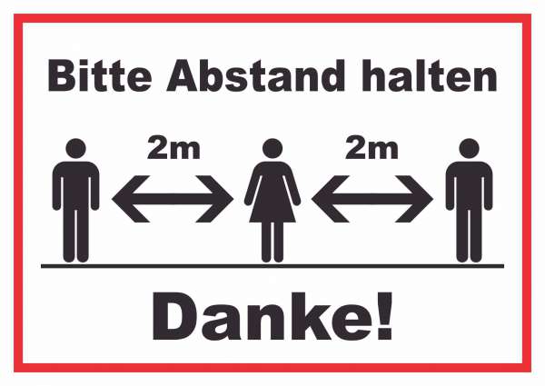 Bitte 2m Abstand halten Schild