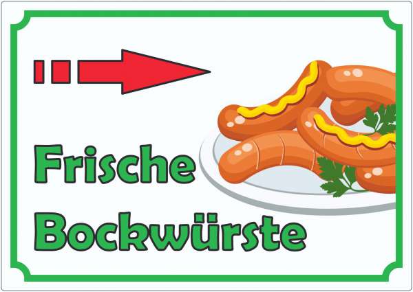 Frische Bockwürste Werbeaufkleber Aufkleber mit Pfeil nach rechts