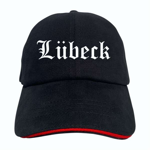 Lübeck Cappy - Altdeutsch bedruckt - Schirmmütze - Schwarz-Rotes Cap