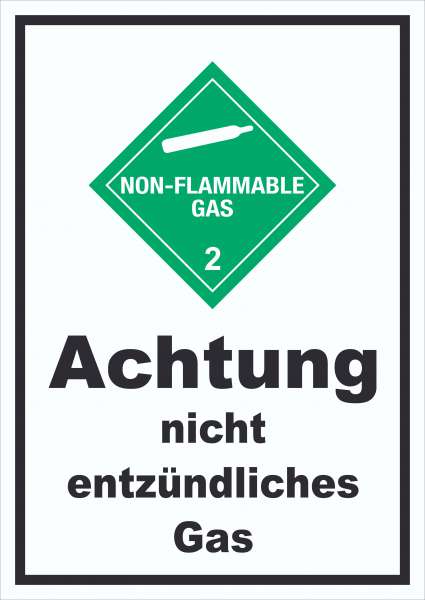 Schild nicht entzündliches Gas non-flammable hochkant