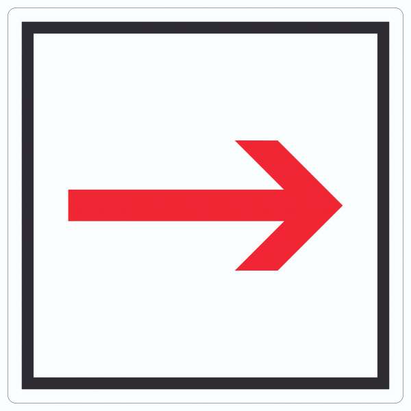 Richtungspfeil rechts Aufkleber Quadrat rot weiss schwarz Pfeil