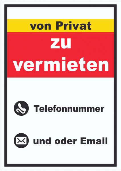 zu vermieten von Privat Schild mit Wunschtext hochkant