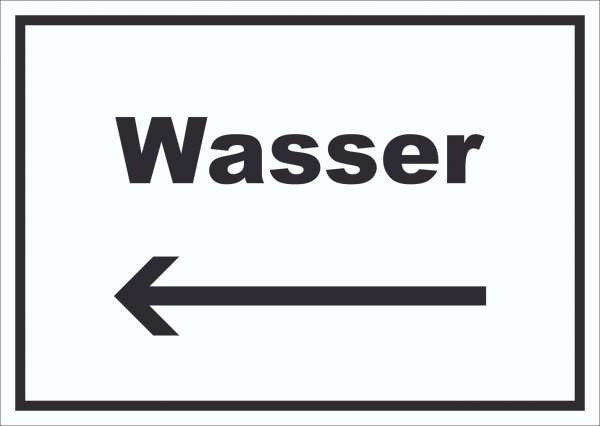 Wasser Schild mit Text und Richtungspfeil links Anschluss waagerecht