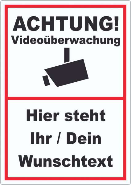 Achtung Videoüberwachung Aufkleber mit Wunschtext