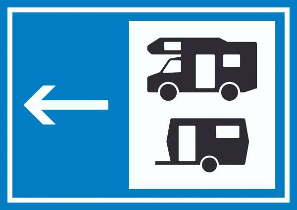 Wohnmobil- und Wohnwagenplatz links Symbol Schild