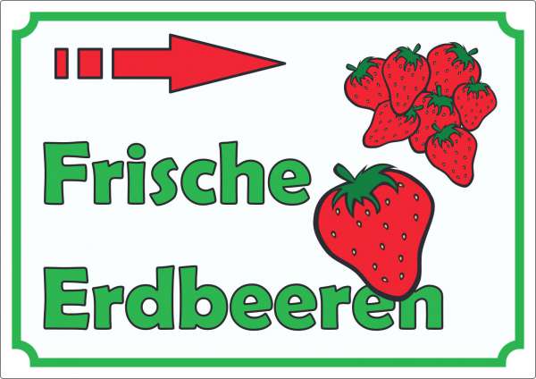 Werbeaufkleber Aufkleber Erdbeeren mit Pfeil nach rechts