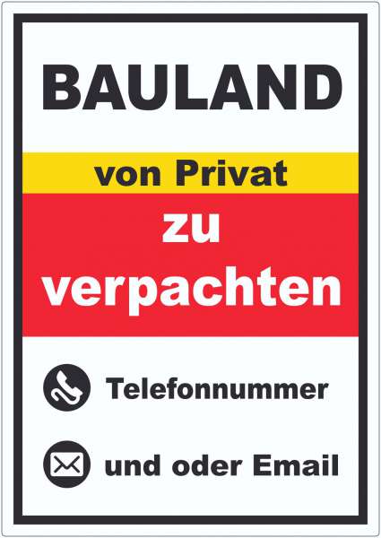 Bauland zu verpachten von Privat Aufkleber hochkant