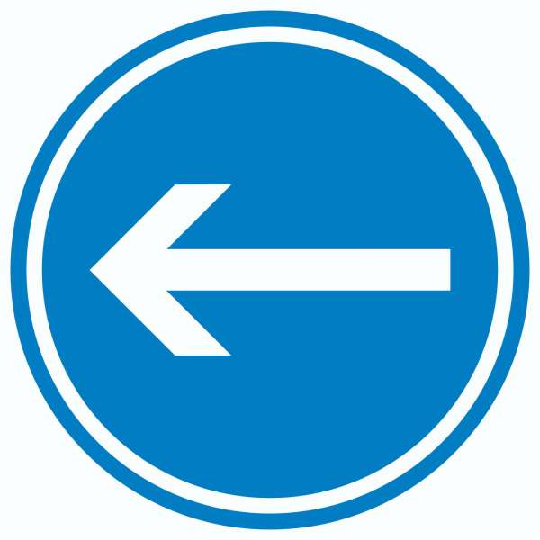 Richtungspfeil links Aufkleber Kreis weiss blau Pfeil