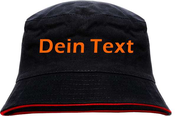Individueller Fischerhut - schwarz rot - NEON - Blockschrift - Bucket Hat mit Wunschtext bedruckt
