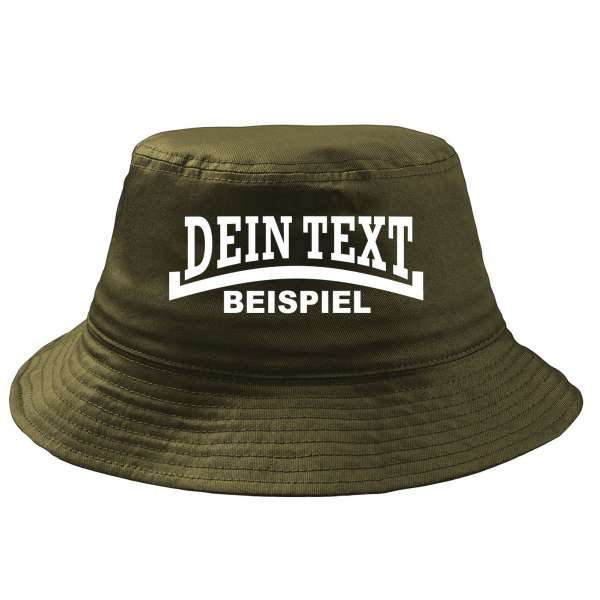 Fischerhut Wunschtext Druck - Oliv - Linie - Bucket Hat