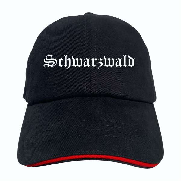Schwarzwald Cappy - Altdeutsch bedruckt - Schirmmütze - Schwarz-Rotes Cap
