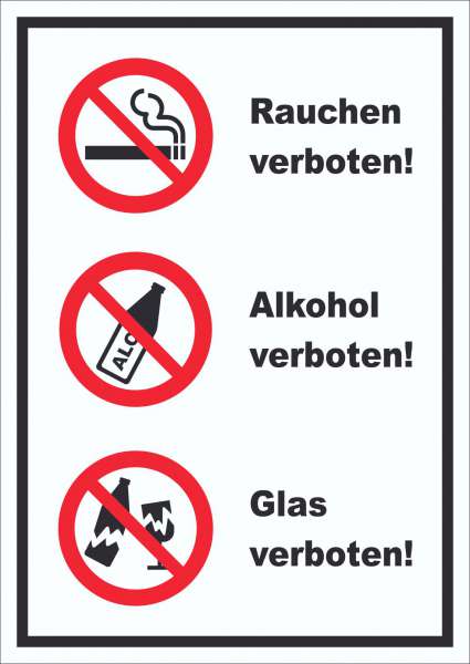 Schild Alkohol Rauchen Glas verboten hochkant