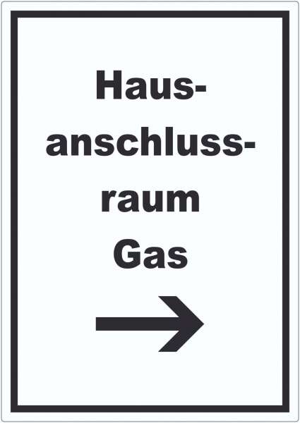 Hausanschlussraum Gas Aufkleber mit Text und Richtungspfeil rechts HAR hochkant