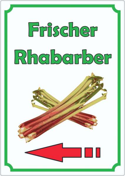 Frischer Rhabarber Aufkleber Hochkant mit Pfeil links