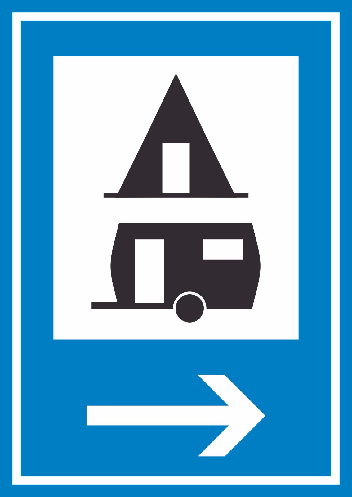 Campingplatz Wohnmobil Schild mit Pfeil rechts 