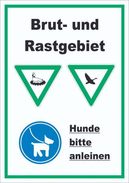 Brut- und Rastgebiet Hund anleinen hochkant Schild