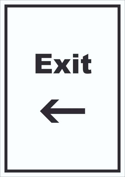 Exit Schild mit Text und Richtungspfeil links Ausgang hochkant