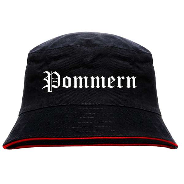 Pommern Anglerhut - Altdeutsche Schrift - Schwarz-Roter Fischerhut