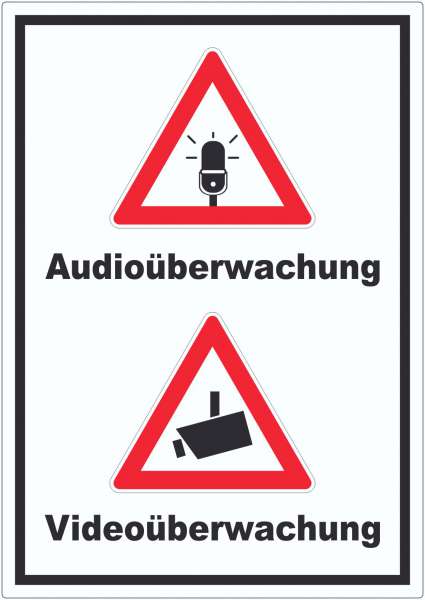 Achtung Audio- und Videoüberwachung Aufkleber hochkant