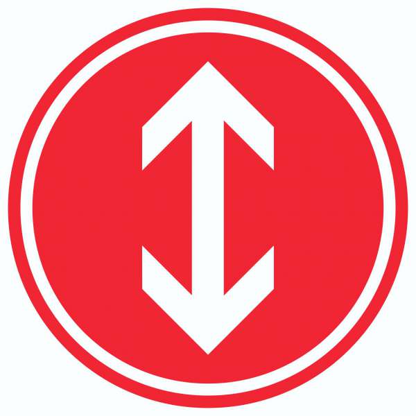 Richtungspfeil hoch runter Aufkleber Kreis weiss rot Pfeil