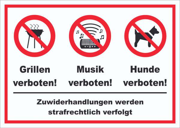 Grillen Musik Hund verboten Schild