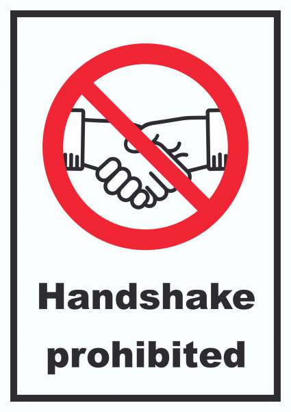 Handshake prohibited Schild No handshake Symbol und Text Schild