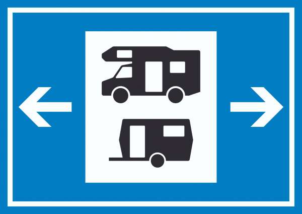 Wohnmobil- und Wohnwagenplatz links rechts Symbol Schild