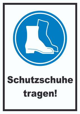 Vsafety Schild „Schutzschuhe Tragen“ – Selbstklebend, 450x150 Mm, Blau/weiß, Nach EN ISO 7010