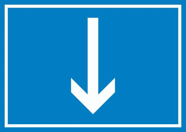 Richtungspfeil runter Schild waagerecht weiss blau Pfeil