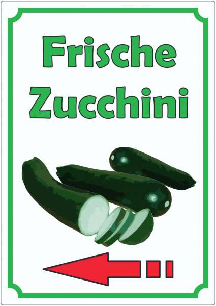 Frische Zucchini Aufkleber Hochkant mit Pfeil links