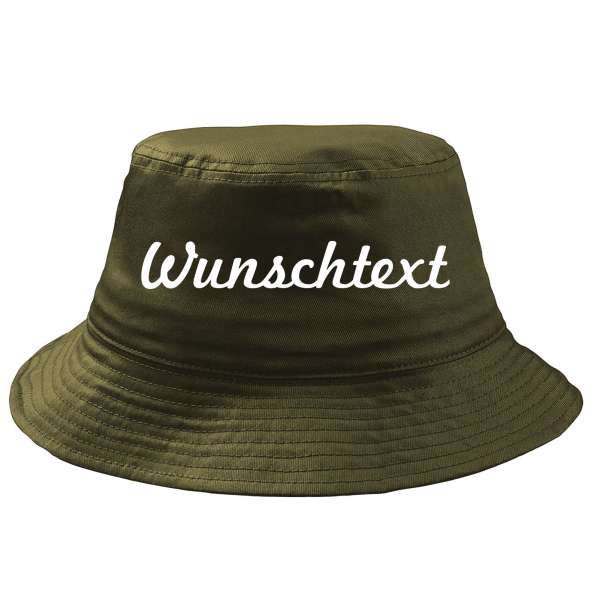 Fischerhut Wunschtext Druck - Oliv - Schreibschift - Bucket Hat