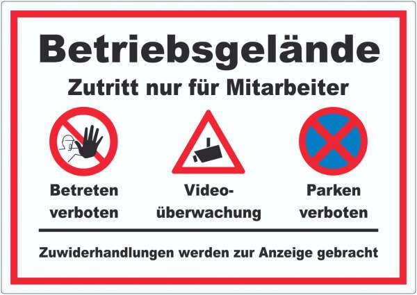 Aufkleber Betriebsgelände Mitarbeiter Betreten Video Parken