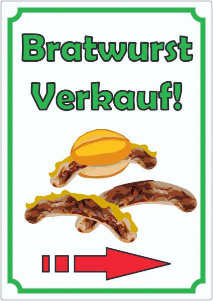 Bratwurst Werbeaufkleber Aufkleber Hochkant mit Pfeil rechts