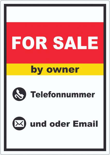 For Sale by owner Aufkleber mit Wunschtext hochkant