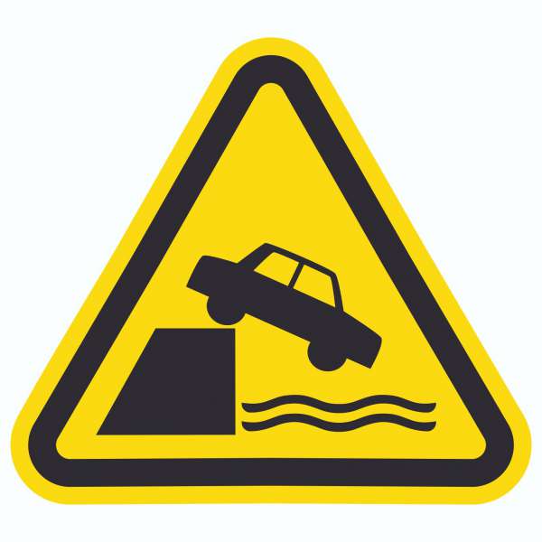 Aufkleber Dreick Warnung ungesicherte Uferkante Symbol