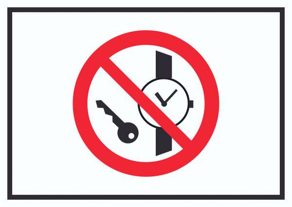 Mitführen von Metallteilen und Uhren verboten Symbol Schild